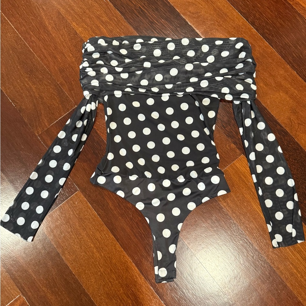 AFRM Black and White Polka Dot Off-Shoulder Top